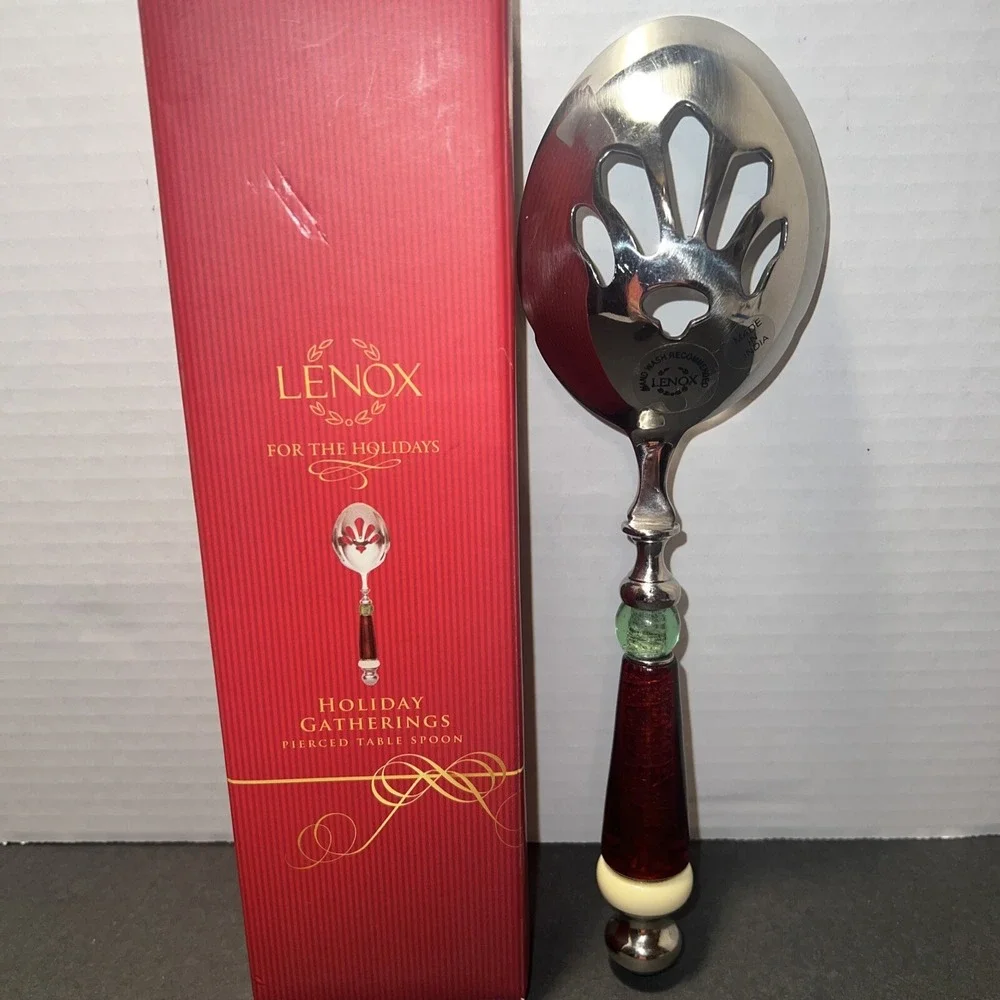 Lenox Holiday Gatherings Pierced Table Spoon Stainless Steel Serving Spoon Boxed